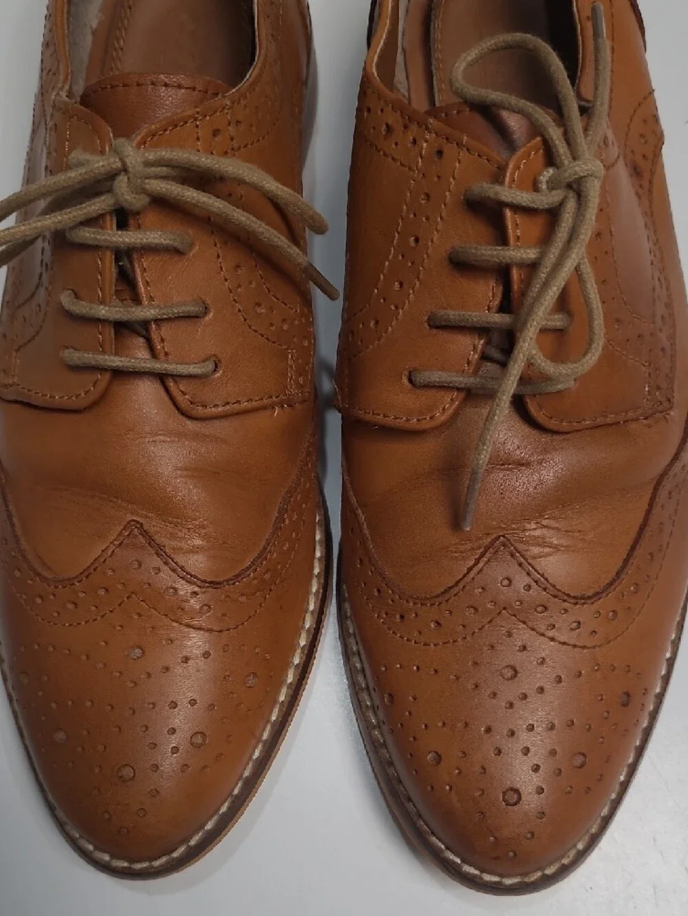 ASOS Tan Wingtip Oxford Shoes with Perforated Brogue Detailing-Size 6.5